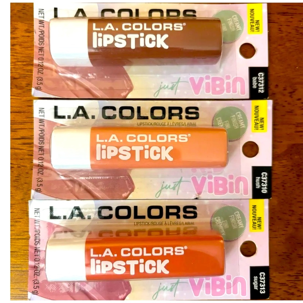L.A. COLORS LIPSTICKS BUNDLE Colors: babe, hush, sugar.